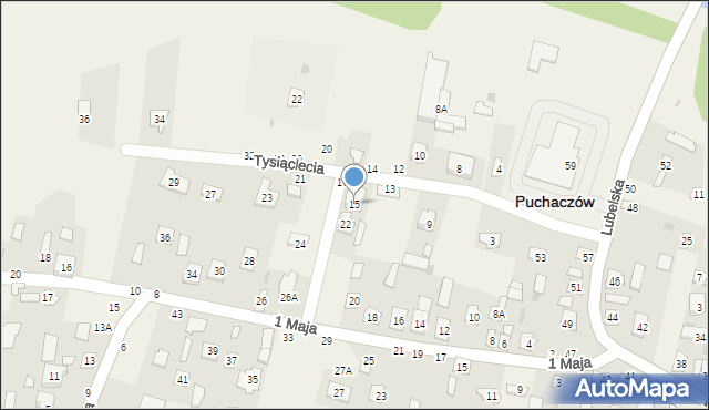 Puchaczów, Tysiąclecia, 15, mapa Puchaczów