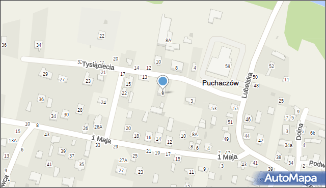 Puchaczów, Tysiąclecia, 9, mapa Puchaczów