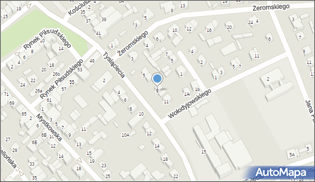Wysokie Mazowieckie, Tysiąclecia, 9, mapa Wysokie Mazowieckie