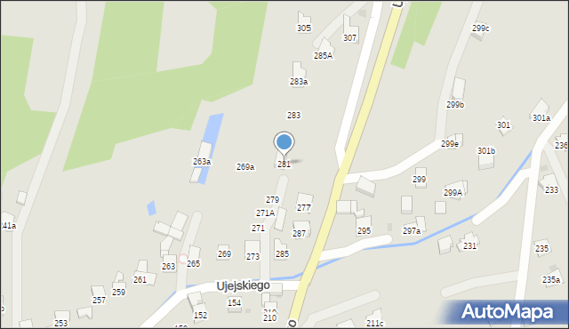 Myślenice, Ujejskiego Kornela, 281, mapa Myślenice