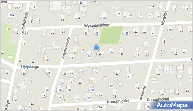 Piastów, Ujejskiego Kornela, 22A, mapa Piastów