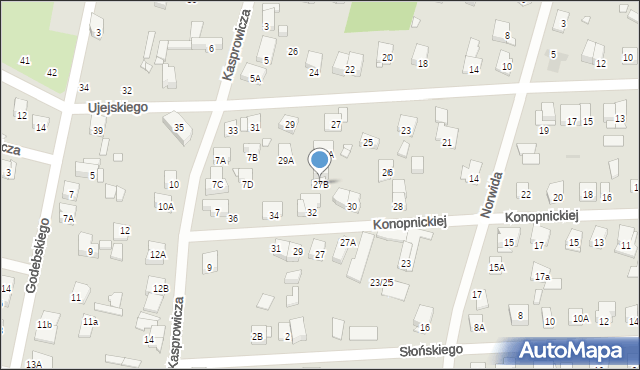 Piastów, Ujejskiego Kornela, 27B, mapa Piastów