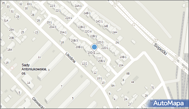 Białystok, Ukośna, 20E/4, mapa Białegostoku