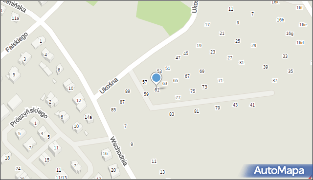 Szczecin, Ukośna, 61, mapa Szczecina