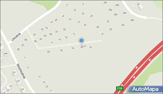 Szczecin, Ukośna, 43, mapa Szczecina