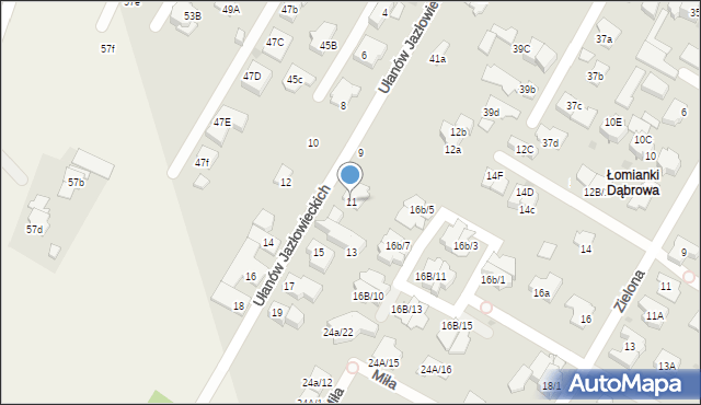 Łomianki, Ułanów Jazłowieckich, 11, mapa Łomianki