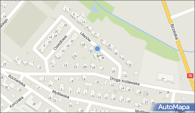 Niepołomice, Ułanów, 34, mapa Niepołomice