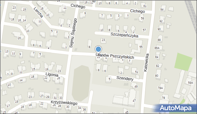 Pszczyna, Ułanów Pszczyńskich, 11, mapa Pszczyny