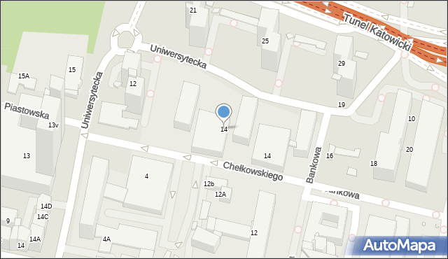 Katowice, Uniwersytecka, 14, mapa Katowic