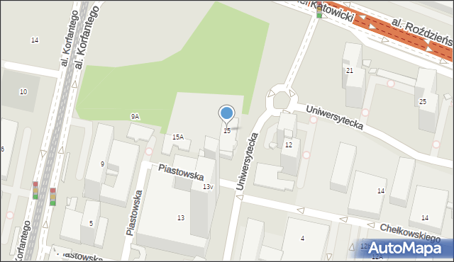 Katowice, Uniwersytecka, 15, mapa Katowic