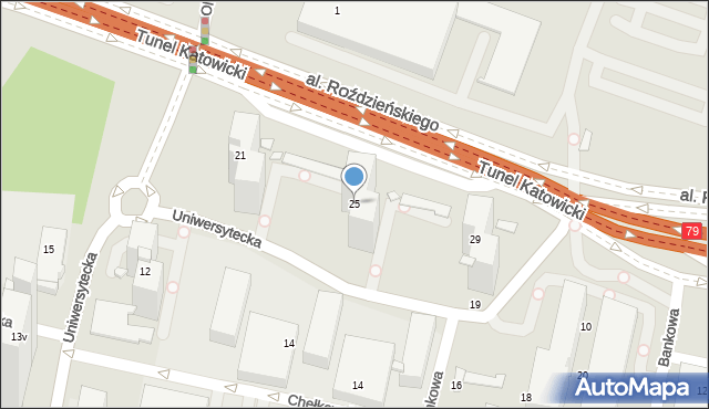 Katowice, Uniwersytecka, 25, mapa Katowic