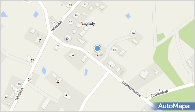 Naglady, Unieszewska, 5, mapa Naglady