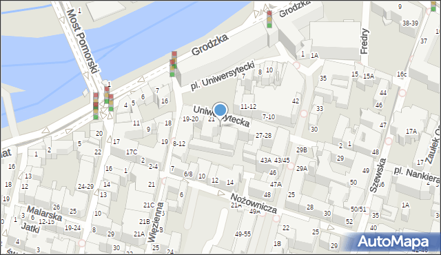 Wrocław, Uniwersytecka, 22-26, mapa Wrocławia