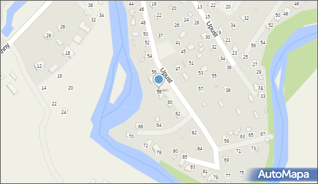 Radawa, Upust, 58, mapa Radawa