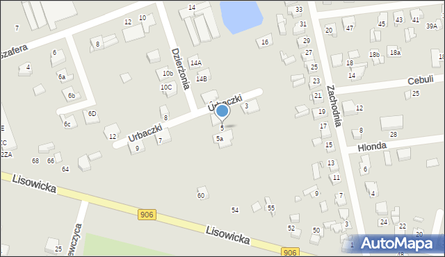 Lubliniec, Urbaczki Jana, ks., 5, mapa Lubliniec