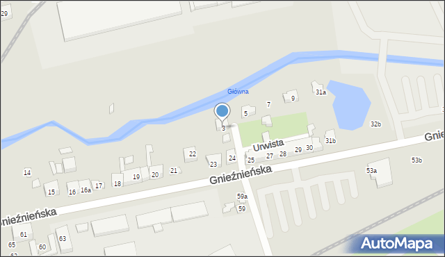 Poznań, Urwista, 3, mapa Poznania