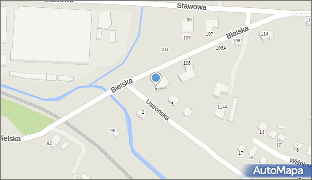 Cieszyn, Ustrońska, 3, mapa Cieszyna