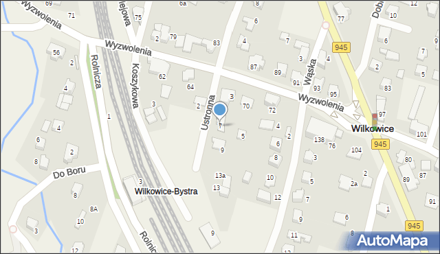 Wilkowice, Ustronna, 7, mapa Wilkowice