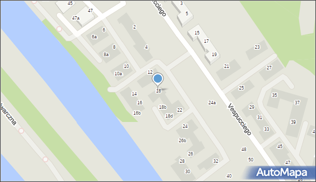 Wrocław, Vespucciego Ameriga, 18, mapa Wrocławia