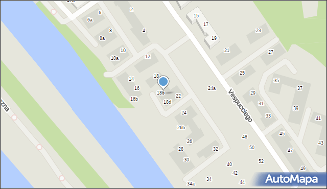 Wrocław, Vespucciego Ameriga, 18c, mapa Wrocławia