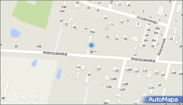 Biała Podlaska, Warszawska, 55, mapa Białej Podlaskiej
