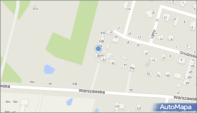 Biała Podlaska, Warszawska, 63, mapa Białej Podlaskiej