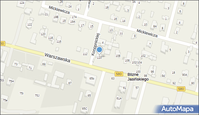 Blizne Jasińskiego, Warszawska, 110, mapa Blizne Jasińskiego