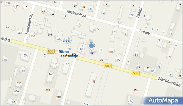 Blizne Jasińskiego, Warszawska, 94, mapa Blizne Jasińskiego