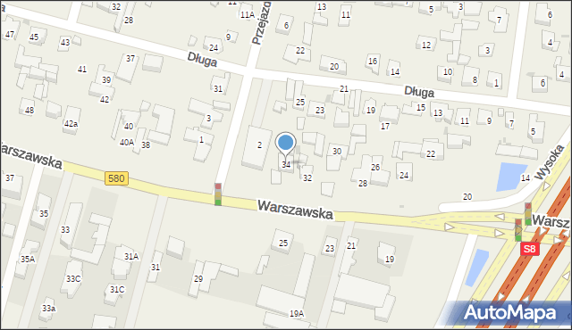 Blizne Łaszczyńskiego, Warszawska, 34, mapa Blizne Łaszczyńskiego