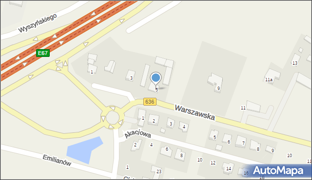 Emilianów, Warszawska, 5, mapa Emilianów