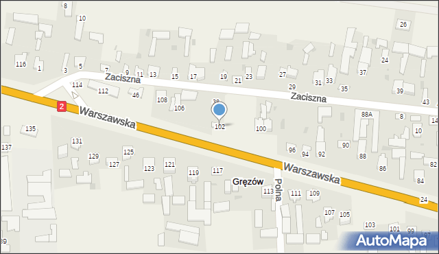 Gręzów, Warszawska, 102, mapa Gręzów