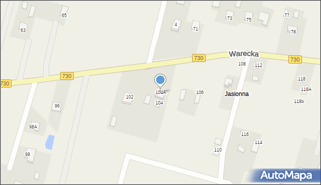 Jasieniec, Warecka, 104A, mapa Jasieniec