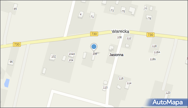 Jasieniec, Warecka, 106A, mapa Jasieniec