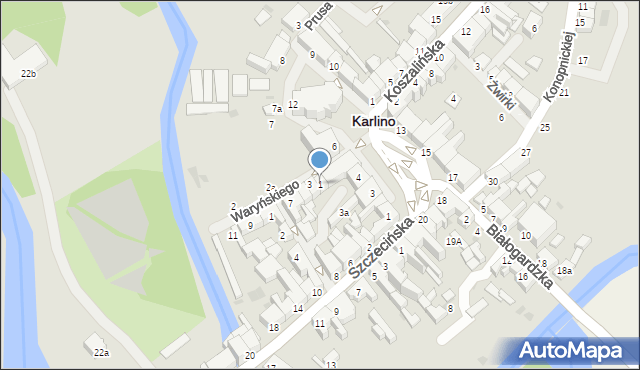 Karlino, Waryńskiego Ludwika, 1, mapa Karlino