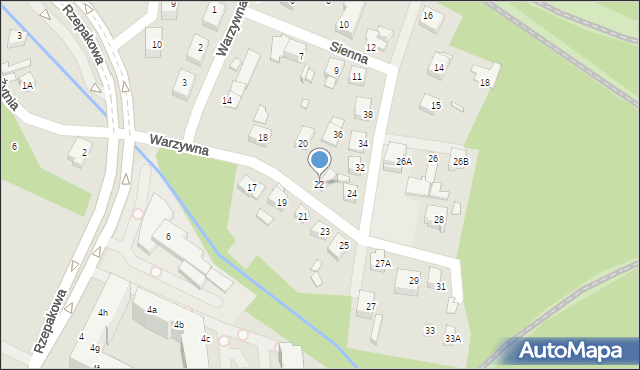 Katowice, Warzywna, 22, mapa Katowic
