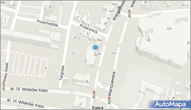 Kielce, Warszawska, 21, mapa Kielc