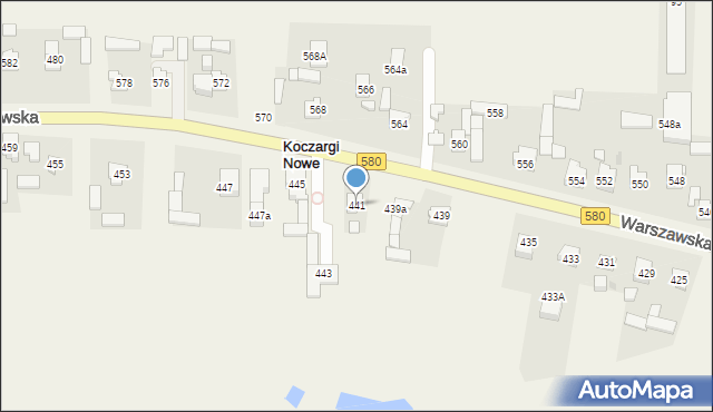 Koczargi Nowe, Warszawska, 441, mapa Koczargi Nowe