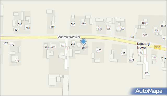 Koczargi Nowe, Warszawska, 455, mapa Koczargi Nowe