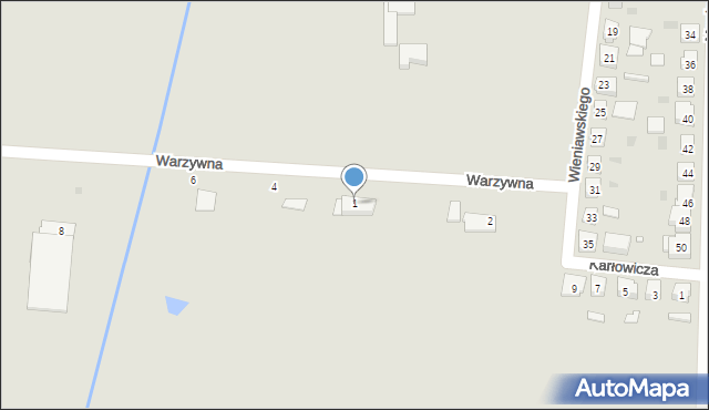 Kostrzyn, Warzywna, 1, mapa Kostrzyn