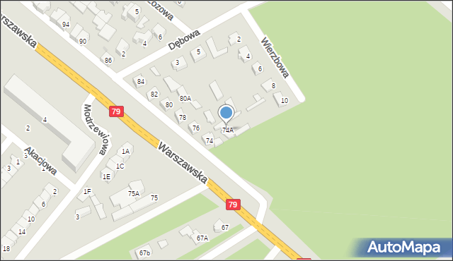 Kozienice, Warszawska, 74A, mapa Kozienice