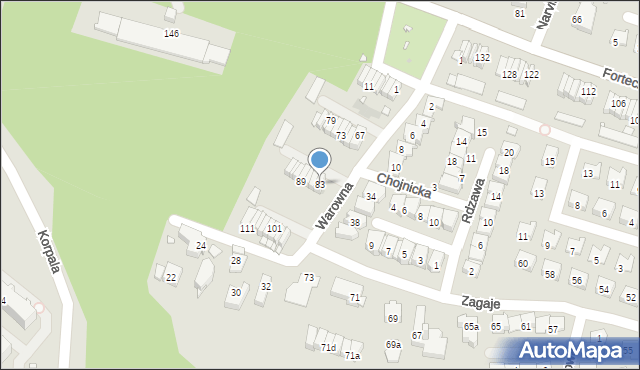 Kraków, Warowna, 83, mapa Krakowa