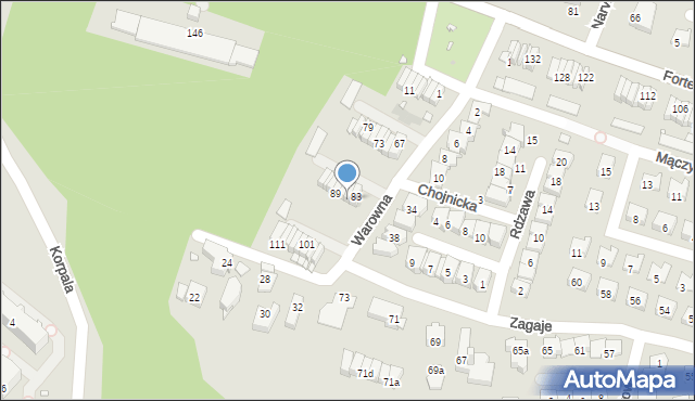 Kraków, Warowna, 85, mapa Krakowa