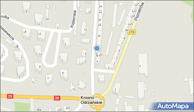 Krosno Odrzańskie, Wakacyjna, 6, mapa Krosno Odrzańskie