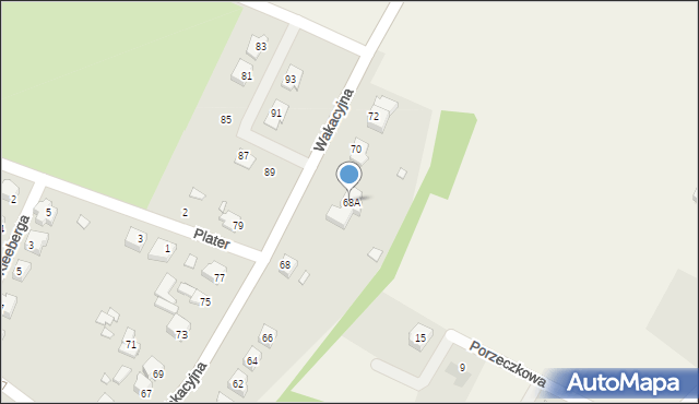 Krosno Odrzańskie, Wakacyjna, 68A, mapa Krosno Odrzańskie