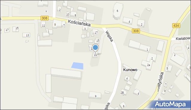 Kunowo, Wąska, 11, mapa Kunowo