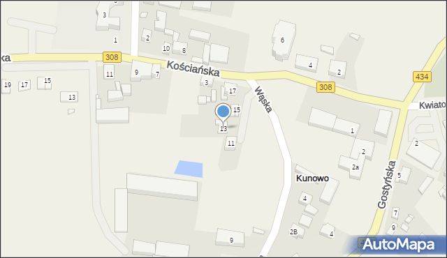 Kunowo, Wąska, 13, mapa Kunowo