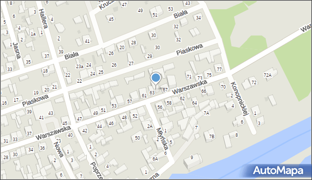 Łaskarzew, Warszawska, 65, mapa Łaskarzew