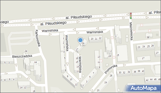 Legnica, Warmińska, 18, mapa Legnicy