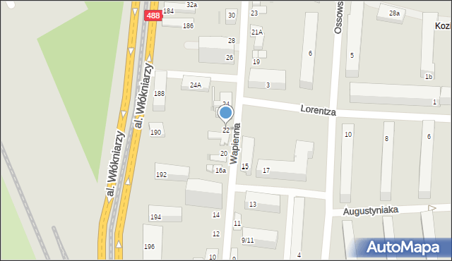 Łódź, Wapienna, 22, mapa Łodzi