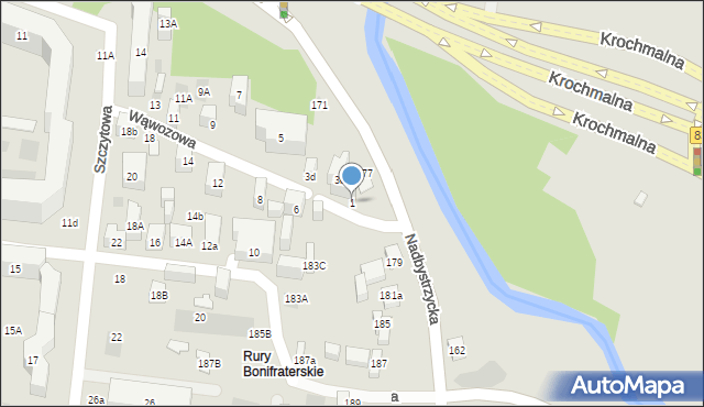 Lublin, Wąwozowa, 1, mapa Lublina